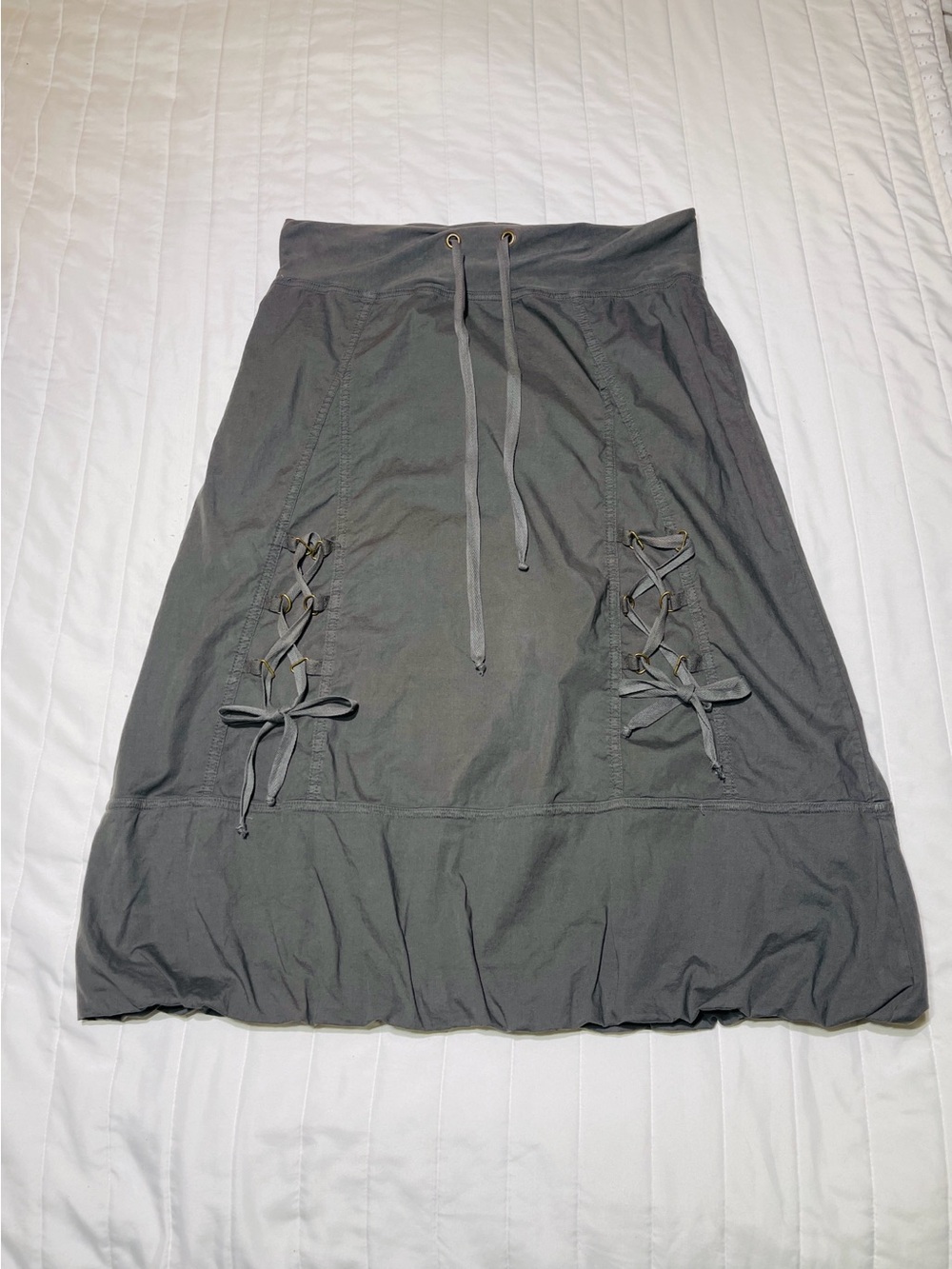 XCVI Light Gray Lace-Up Drawstring Midi Skirt - Picture 4 of 8